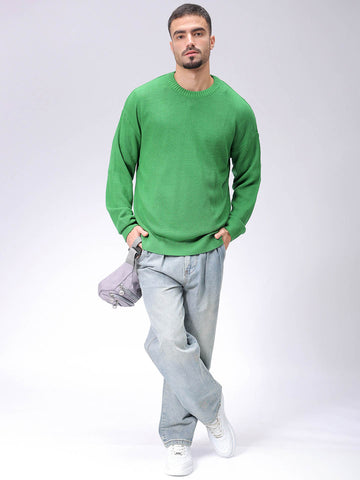 Men's Green Oversized Solid Sweater