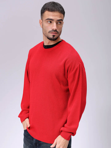 Men's Red Oversized Solid Sweater