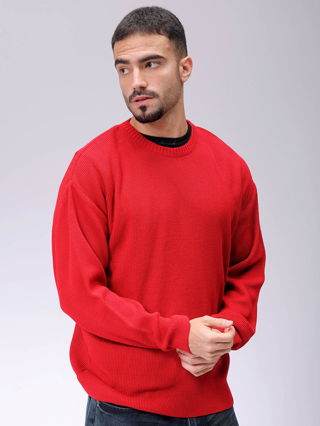 Men's Red Oversized Solid Sweater