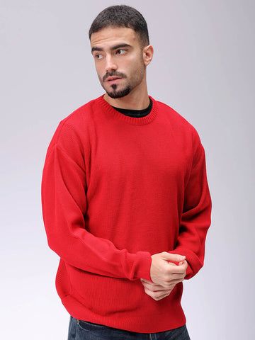 Men's Red Oversized Solid Sweater