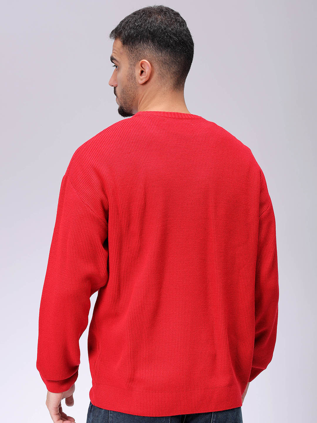 Men's Red Oversized Solid Sweater