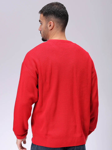 Men's Red Oversized Solid Sweater