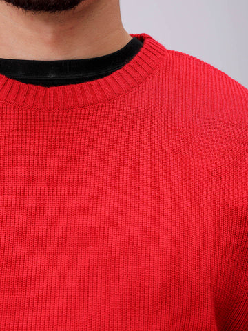Men's Red Oversized Solid Sweater
