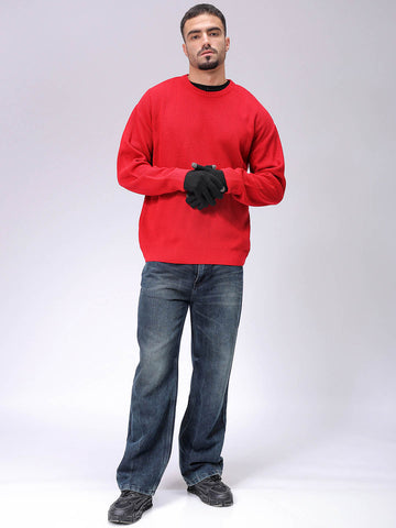 Men's Red Oversized Solid Sweater