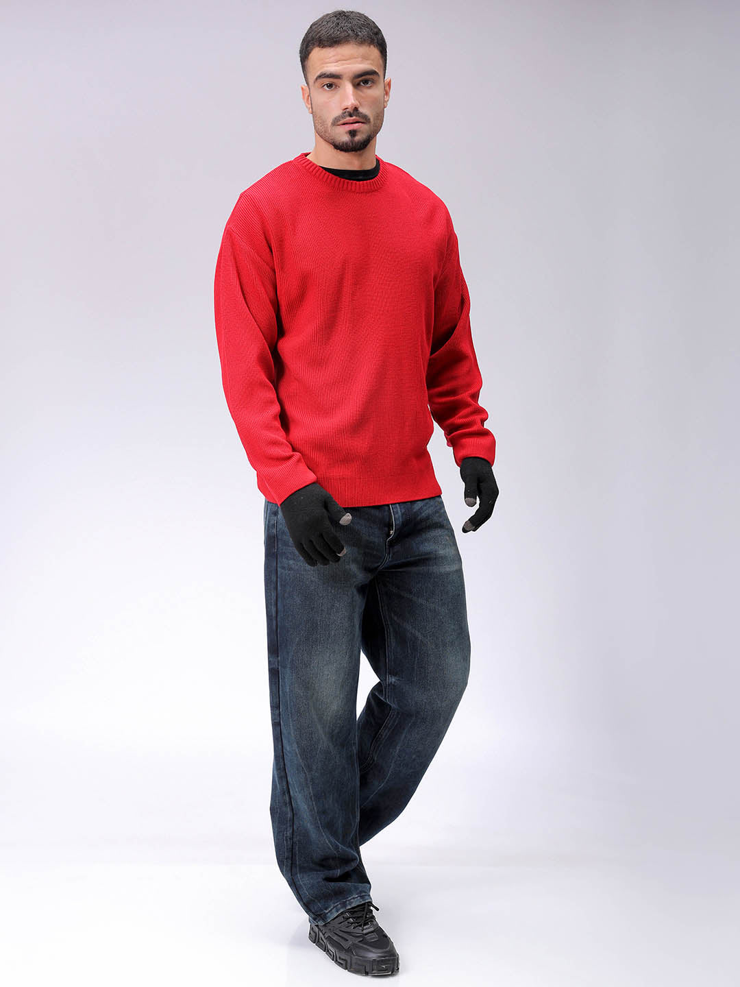 Men's Red Oversized Solid Sweater