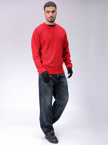Men's Red Oversized Solid Sweater