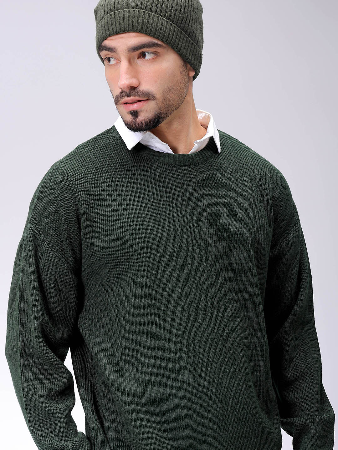 Men's Olive Oversized Solid Sweater