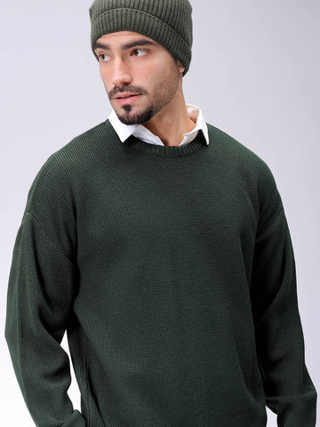 Men's Olive Oversized Solid Sweater