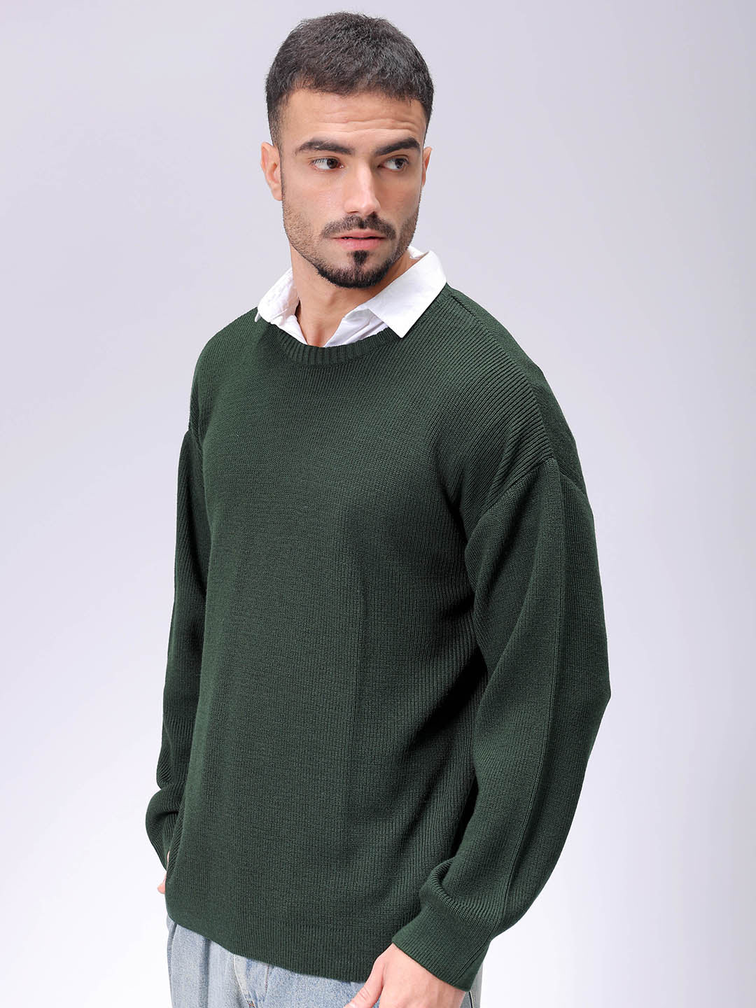 Men's Olive Oversized Solid Sweater