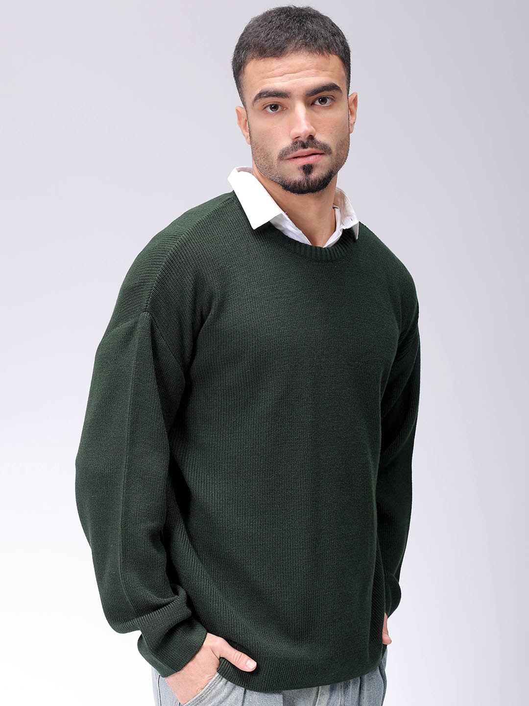 Men's Olive Oversized Solid Sweater