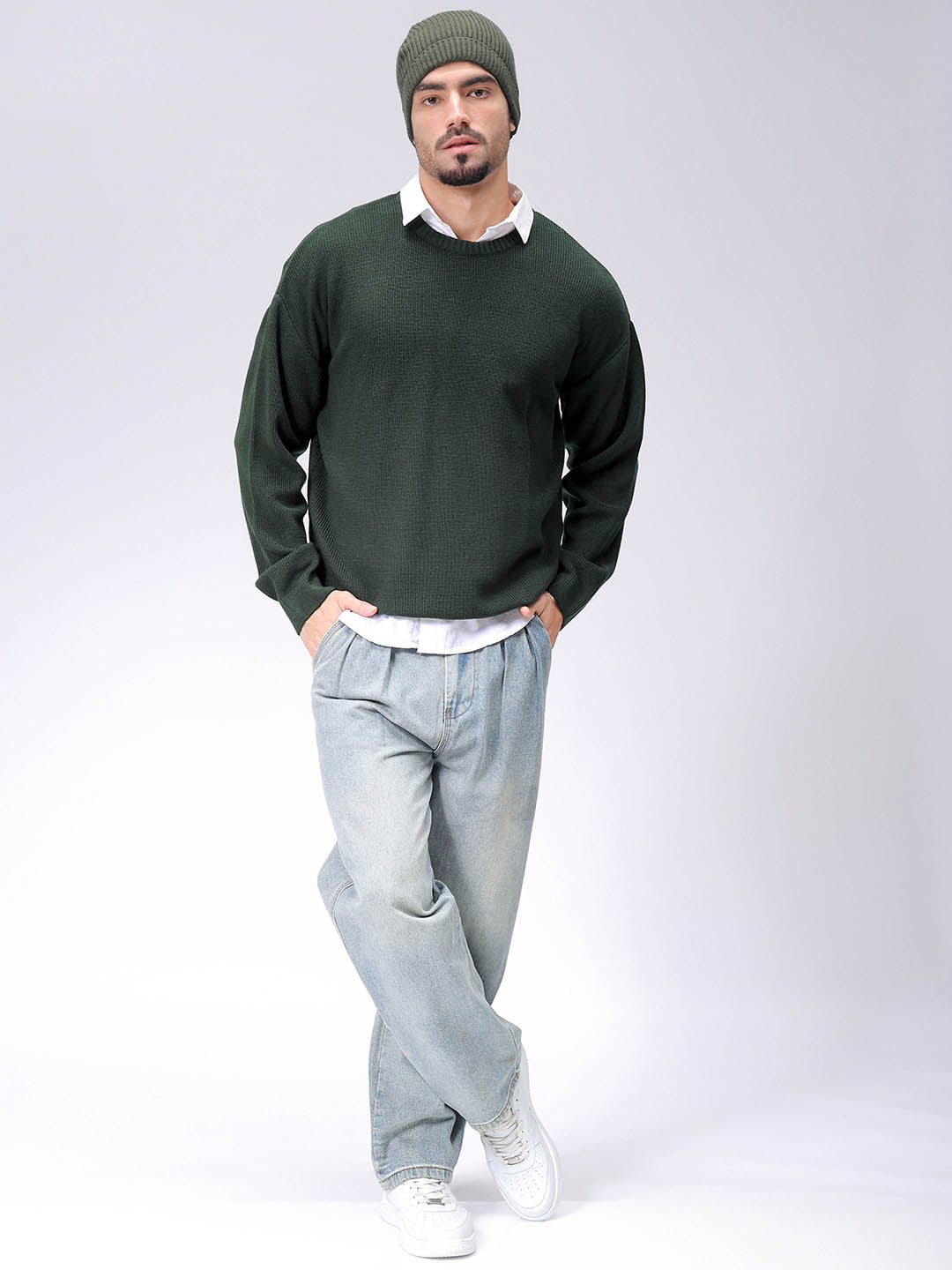 Men's Olive Oversized Solid Sweater