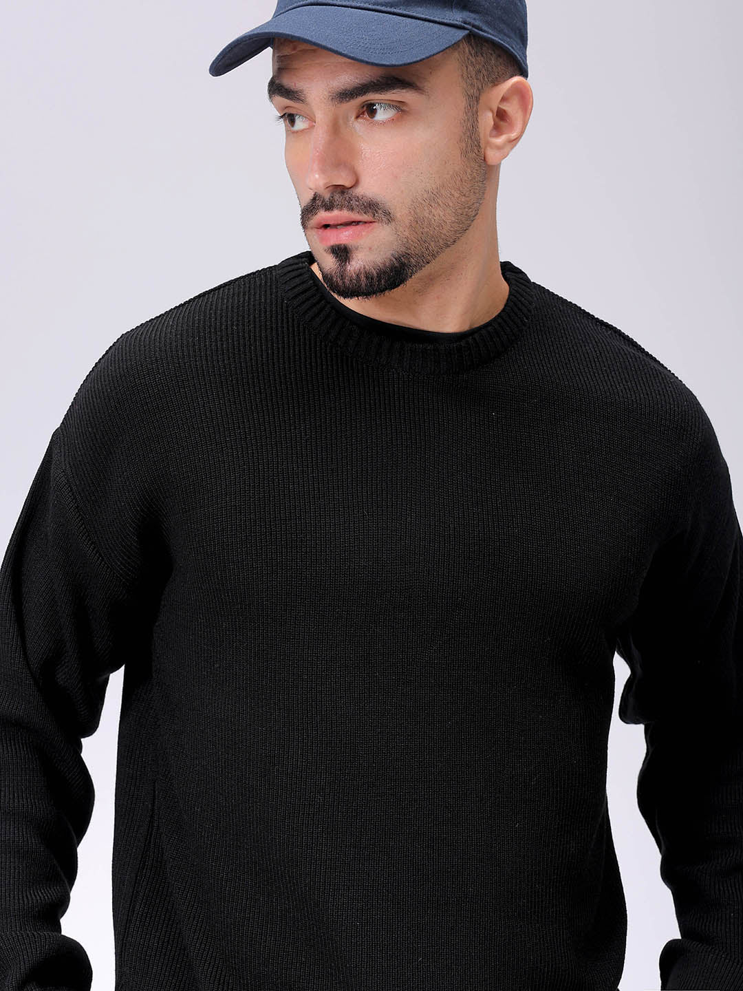 Men's Black Oversized Solid Sweater