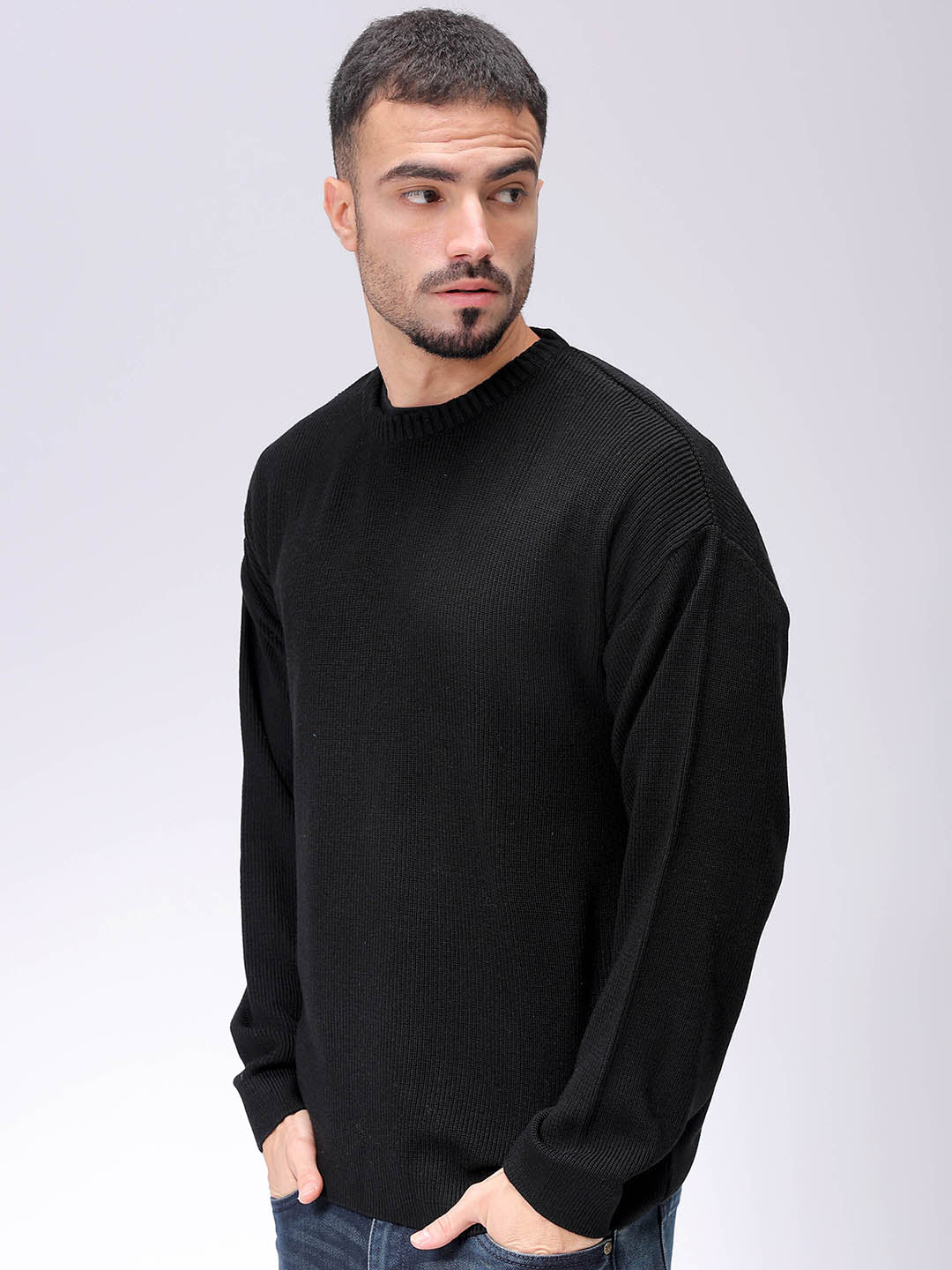 Men's Black Oversized Solid Sweater