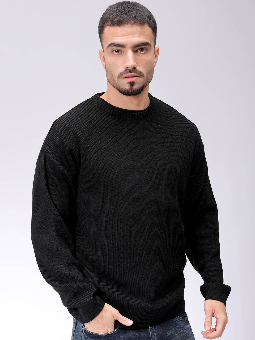 Men's Black Oversized Solid Sweater