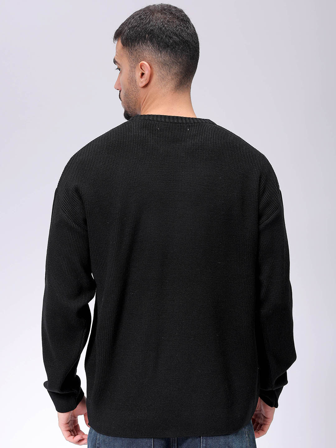 Men's Black Oversized Solid Sweater