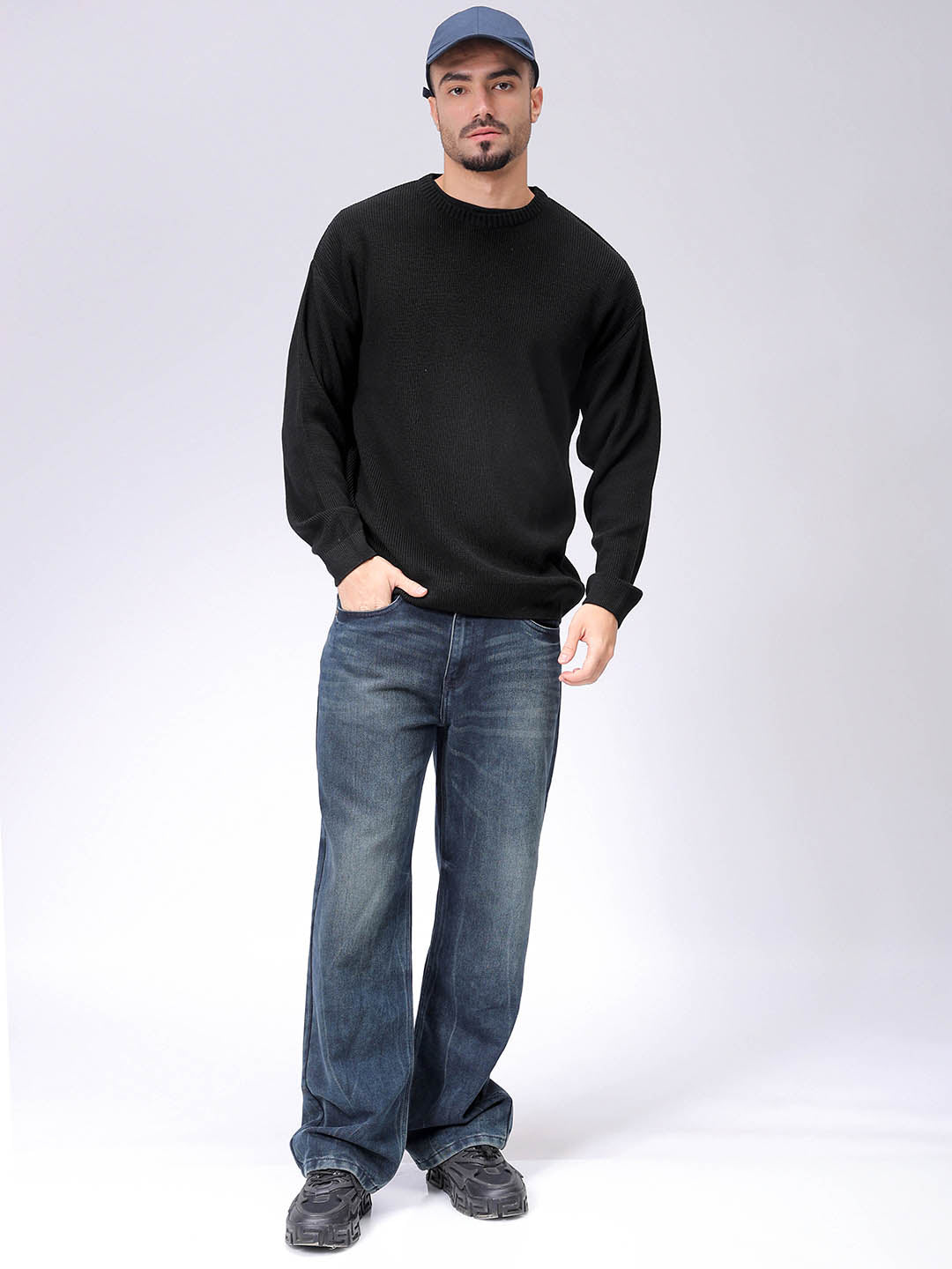 Men's Black Oversized Solid Sweater