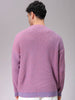 Men's Pink Oversized Textured Crew Neck Sweater
