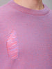 Men's Pink Oversized Textured Crew Neck Sweater