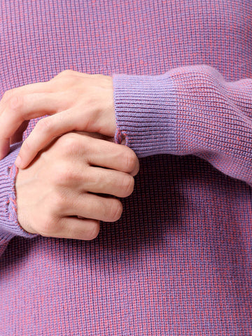 Men's Pink Oversized Textured Crew Neck Sweater