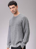 Men's Grey Oversized Textured Crew Neck Sweater