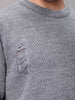 Men's Grey Oversized Textured Crew Neck Sweater