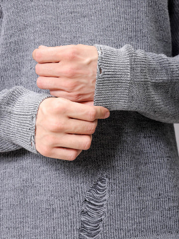 Men's Grey Oversized Textured Crew Neck Sweater