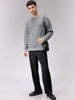 Men's Grey Oversized Textured Crew Neck Sweater