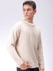 Men's Beige Oversized Solid Crew Neck Sweater