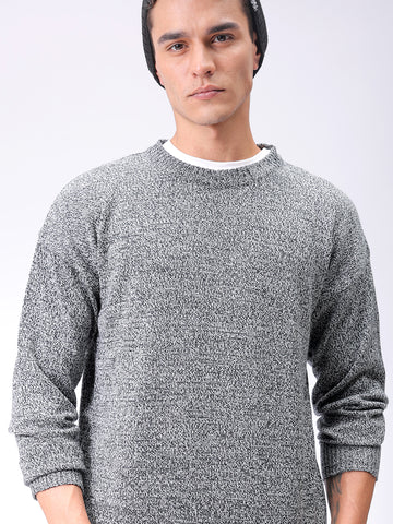 Men's Black Oversized Solid Crew Neck Sweater