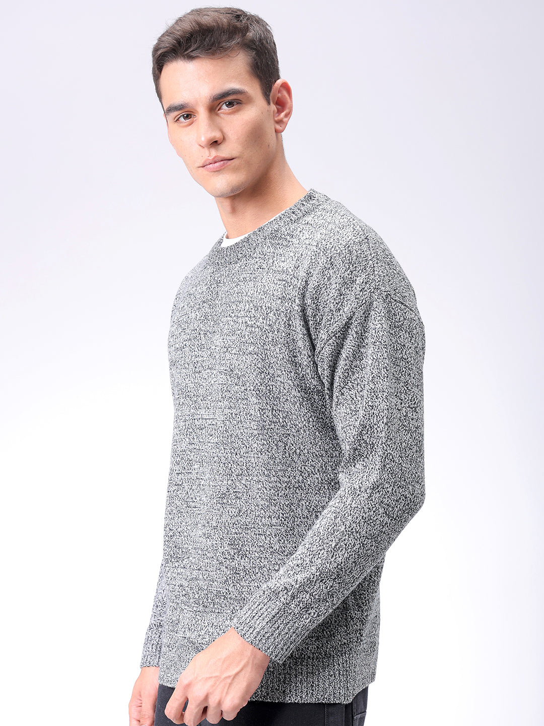 Men's Black Oversized Solid Crew Neck Sweater