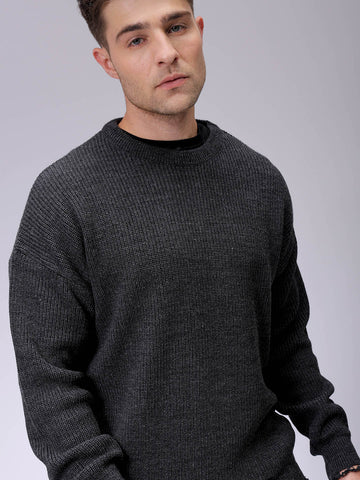 Men's Oversized Solid Crew Neck Sweater