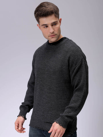 Men's Oversized Solid Crew Neck Sweater