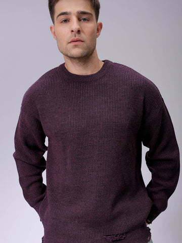 Men's Oversized Solid Crew Neck Sweater