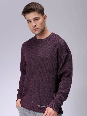 Men's Oversized Solid Crew Neck Sweater