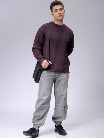 Men's Oversized Solid Crew Neck Sweater