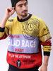 Men's Black Oversized Graphic Printed Crew Neck Sweater
