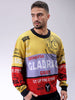 Men's Black Oversized Graphic Printed Crew Neck Sweater