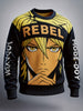 Men's Black Oversized Anime Printed Sweater