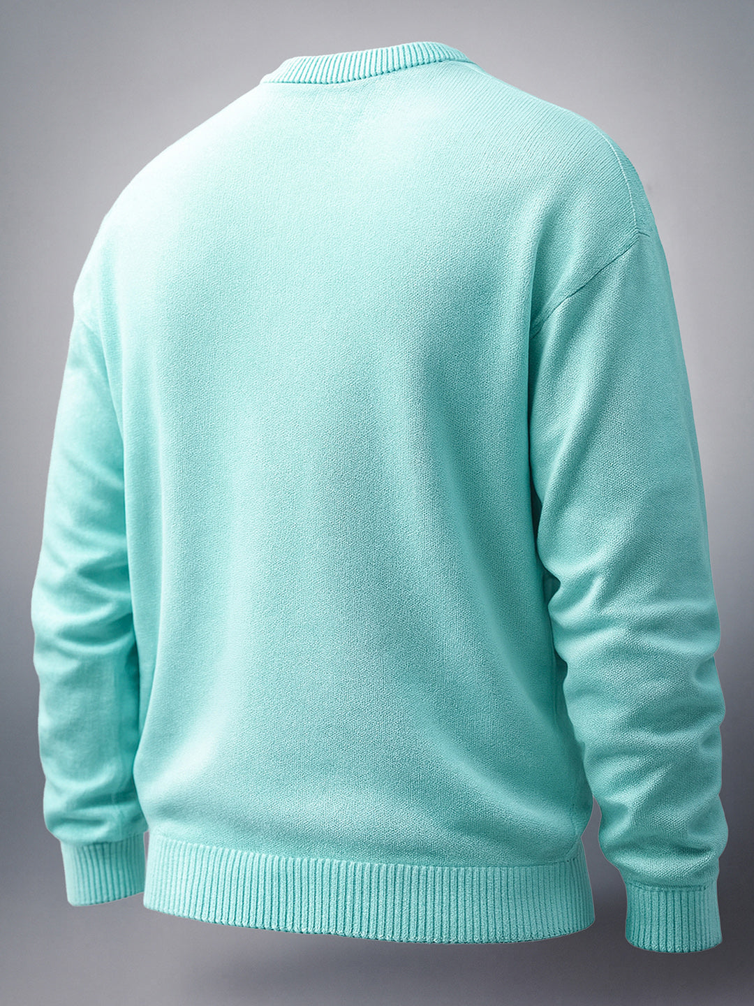 Men's Turquoise Oversized Fit Printed Street Wear Sweater