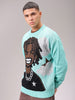 Men's Turquoise Blue Oversized Character Printed Sweater