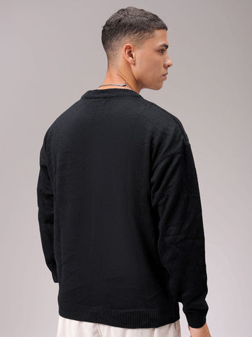 Men's Black Oversized Character Printed Sweater