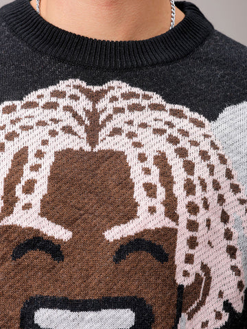 Men's Black Oversized Character Printed Sweater