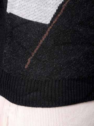 Men's Black Oversized Character Printed Sweater