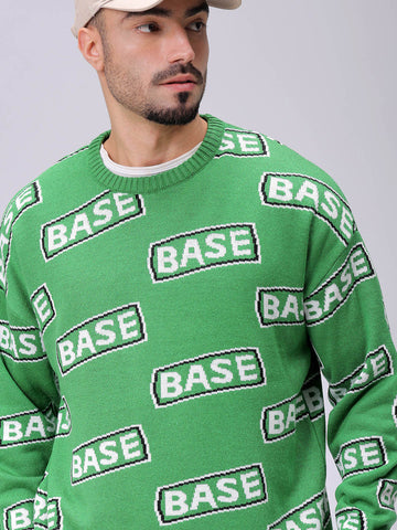 Men's Green Oversized Typographic Sweater