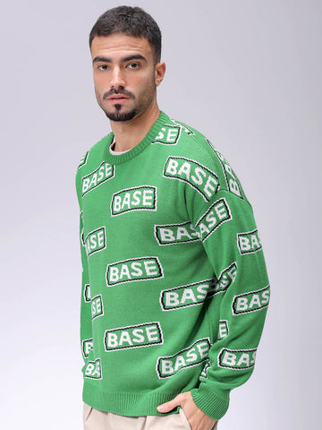Men's Green Oversized Typographic Sweater