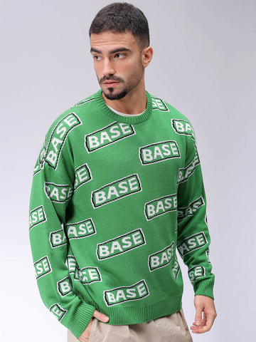 Men's Green Oversized Typographic Sweater