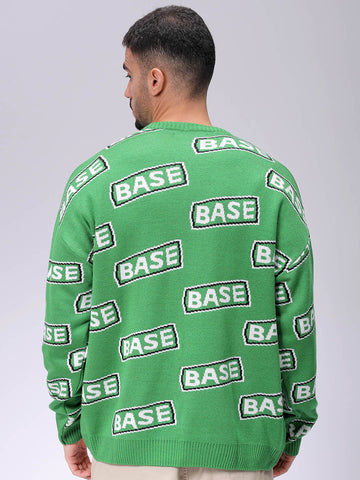 Men's Green Oversized Typographic Sweater