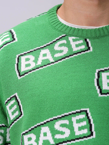 Men's Green Oversized Typographic Sweater