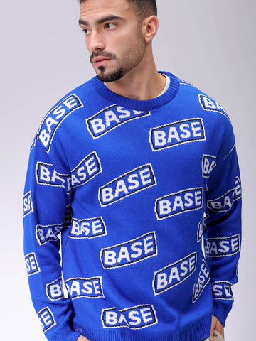 Men's Blue Oversized Typographic Sweater
