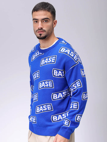 Men's Blue Oversized Typographic Sweater